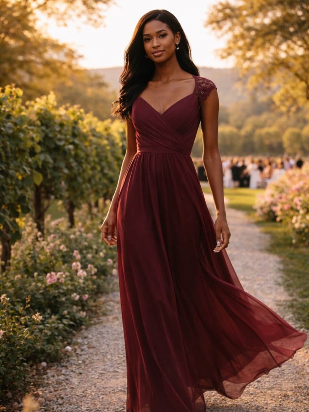 NWT! David’s Bridal Burgundy Bridesmaid Maxi Lace Cap Sleeve Elegant Size 10